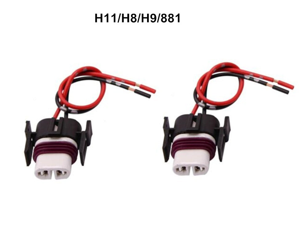 H11 Female Pigtail Harness – Headlight Low Beam Socket Connector Plug (Set of 2)